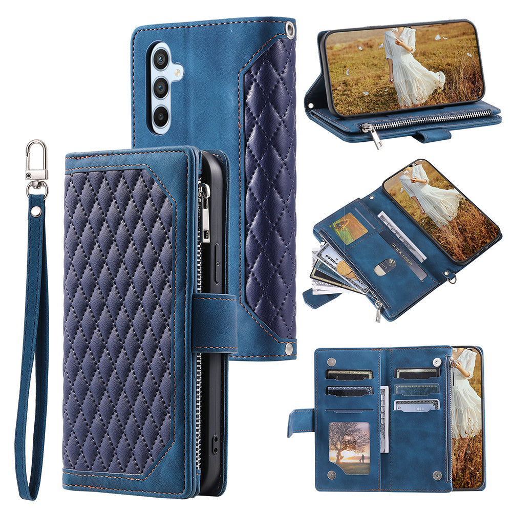 For Samsung Galaxy M54 5G / F54 5G PU Leather Phone Case Rhombus Pattern Imprinted Zipper Pocket Wallet Stand Cover with Strap For Samsung Galaxy M54 5G / F54 5G PU Leather Phone Case Rhombus Pattern Imprinted Zipper Pocket Wallet Stand Cover with Strap